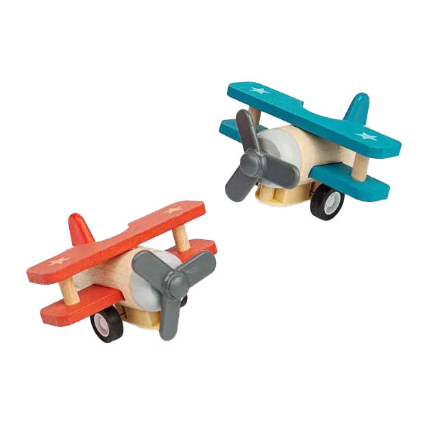 Bigjigs Houten Terugtrek Dubbeldekker Vliegtuig